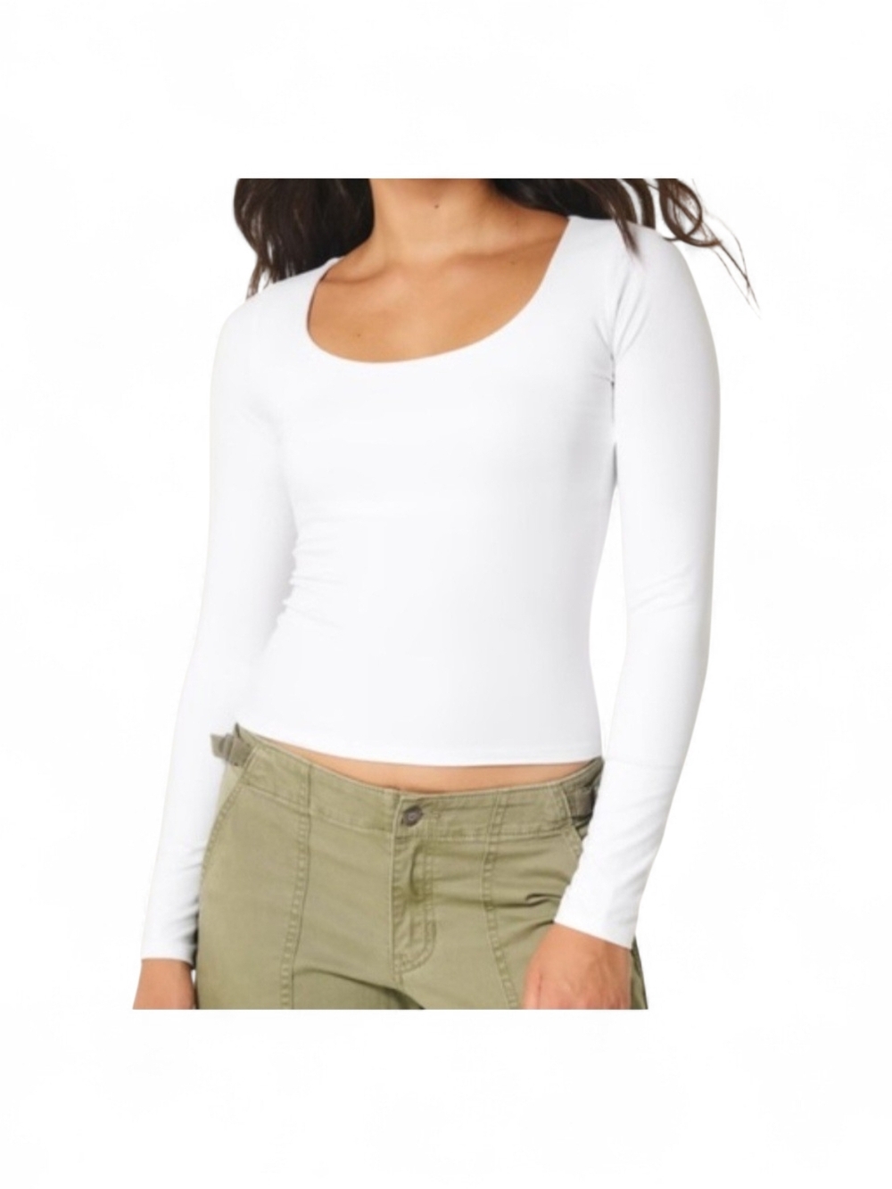 Hollister White Scoop Neck Long-Sleeve Top